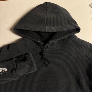Schampa Men's Black Waffle Knit Skull Graphic Hoodie Size M Thumbholes